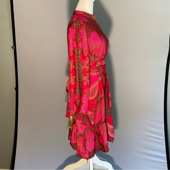 Anthropologie XL Floral Minidress with Gold Sequins, Tassels, and Beaded Buttons - Picture 7 of 16